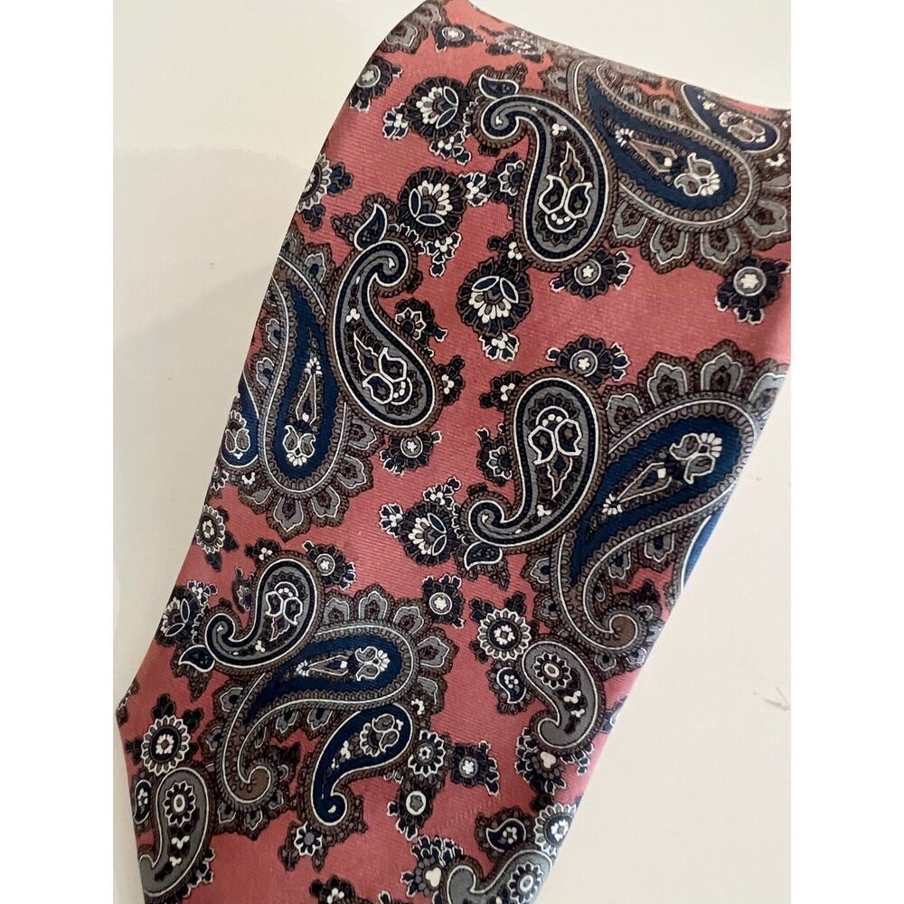 Christian Dior Men's Silk Neck Tie Made in Italy Pink & Blue Paisley Print JL - Picture 2 of 8